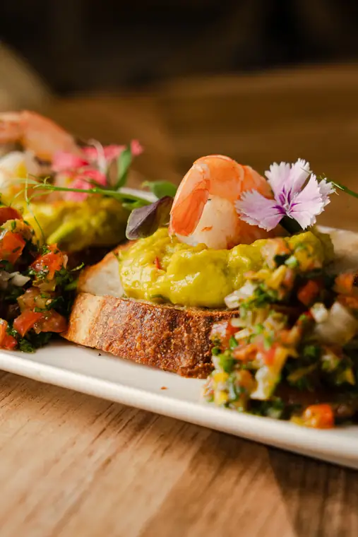 Shrimp and guacamole bruschetta