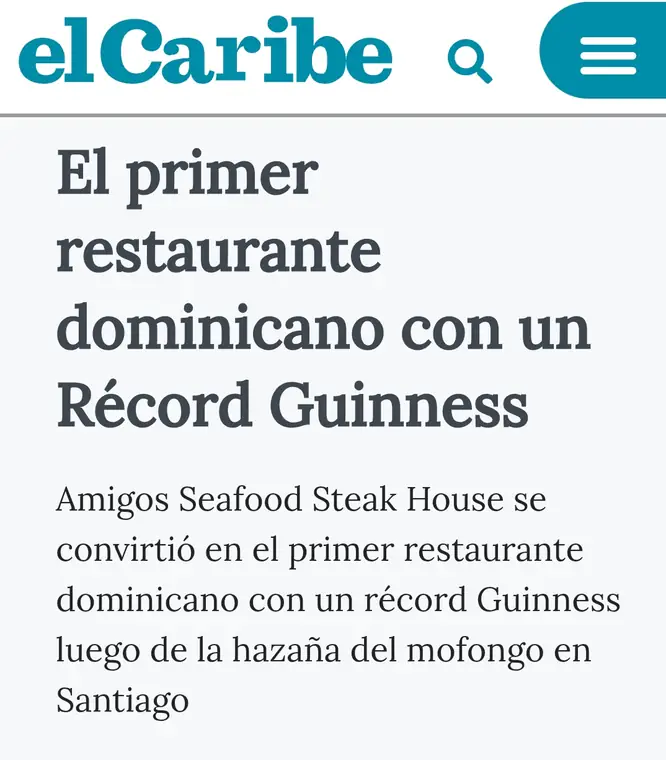 Titular de El Caribe: el primer restaurante dominicano con un Récord Guinness